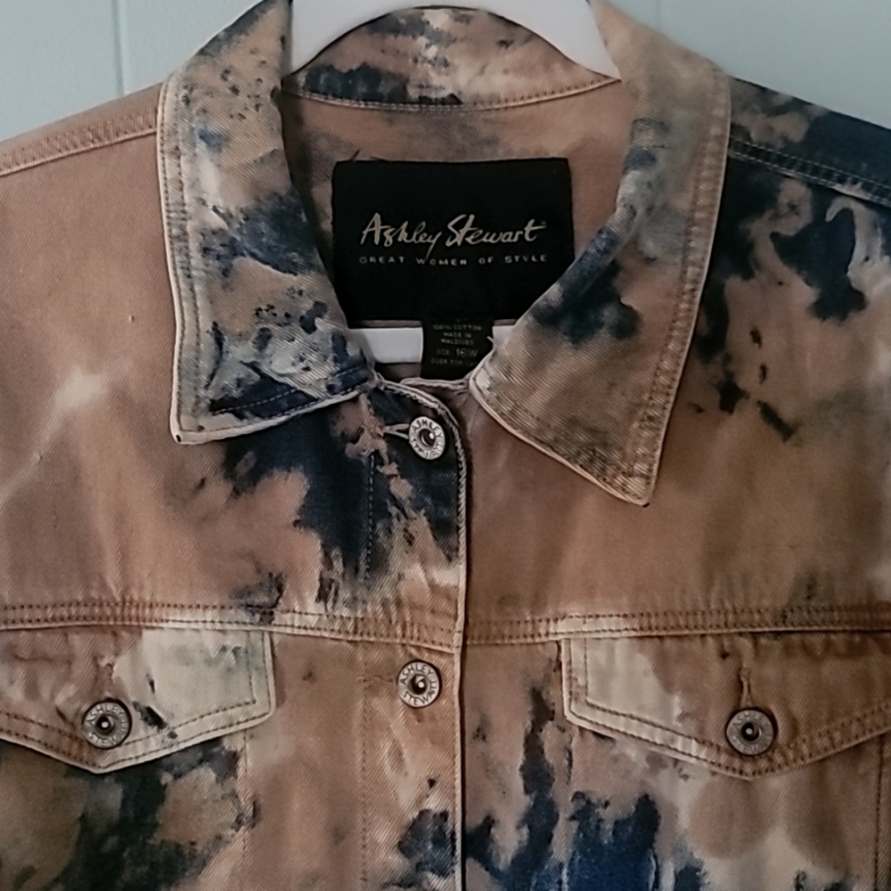 Ashley Stewart Tie Dye Denim Fringe Jacket Size-16W - Picture 5 of 10
